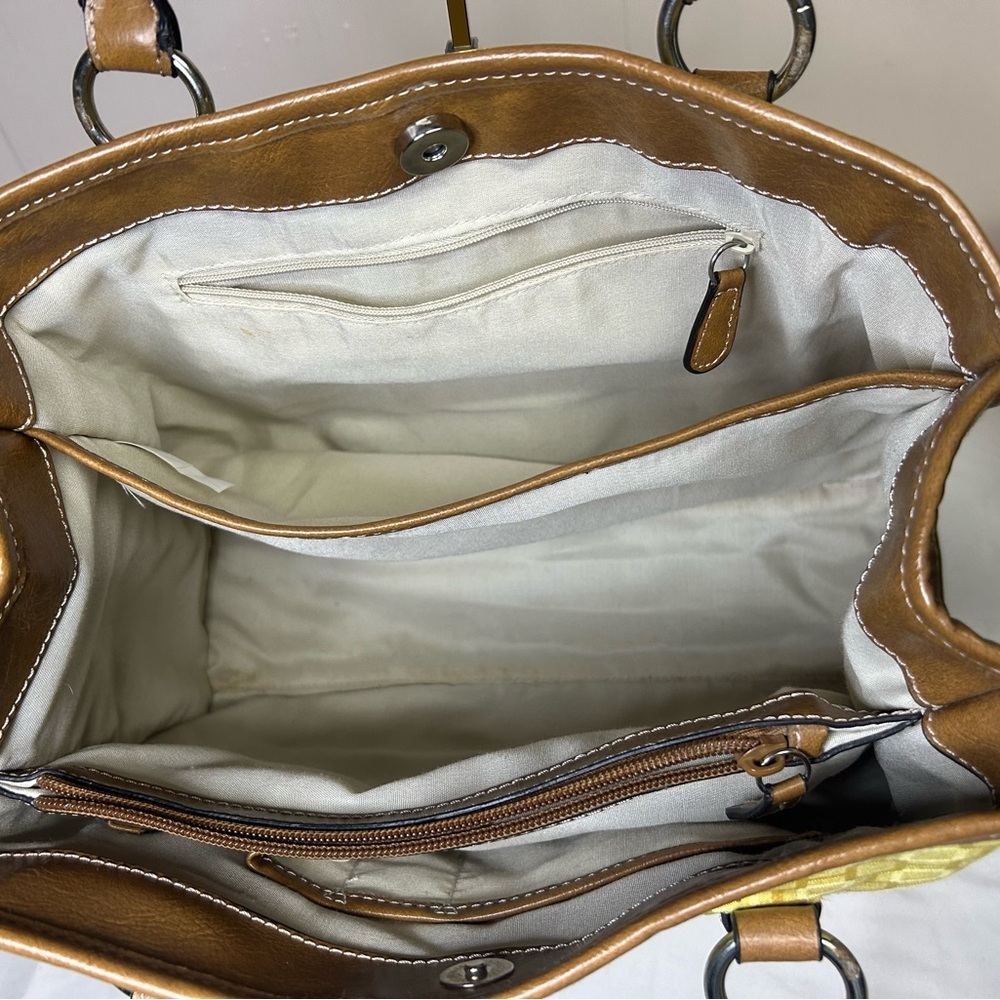 Yellow and Brown Structured Tote with Textured Pattern - Picture 3 of 5